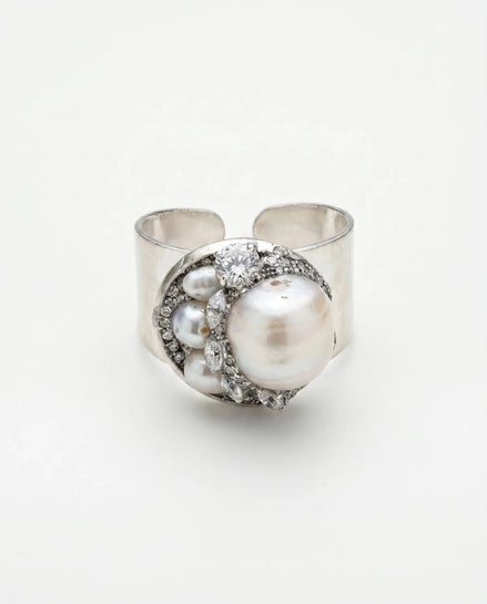 Inel Handmade cu Perle și Zirconii – Unicat, Bază Reglabilă - OK Lux. All rights reserved. - Bijuterii - 
