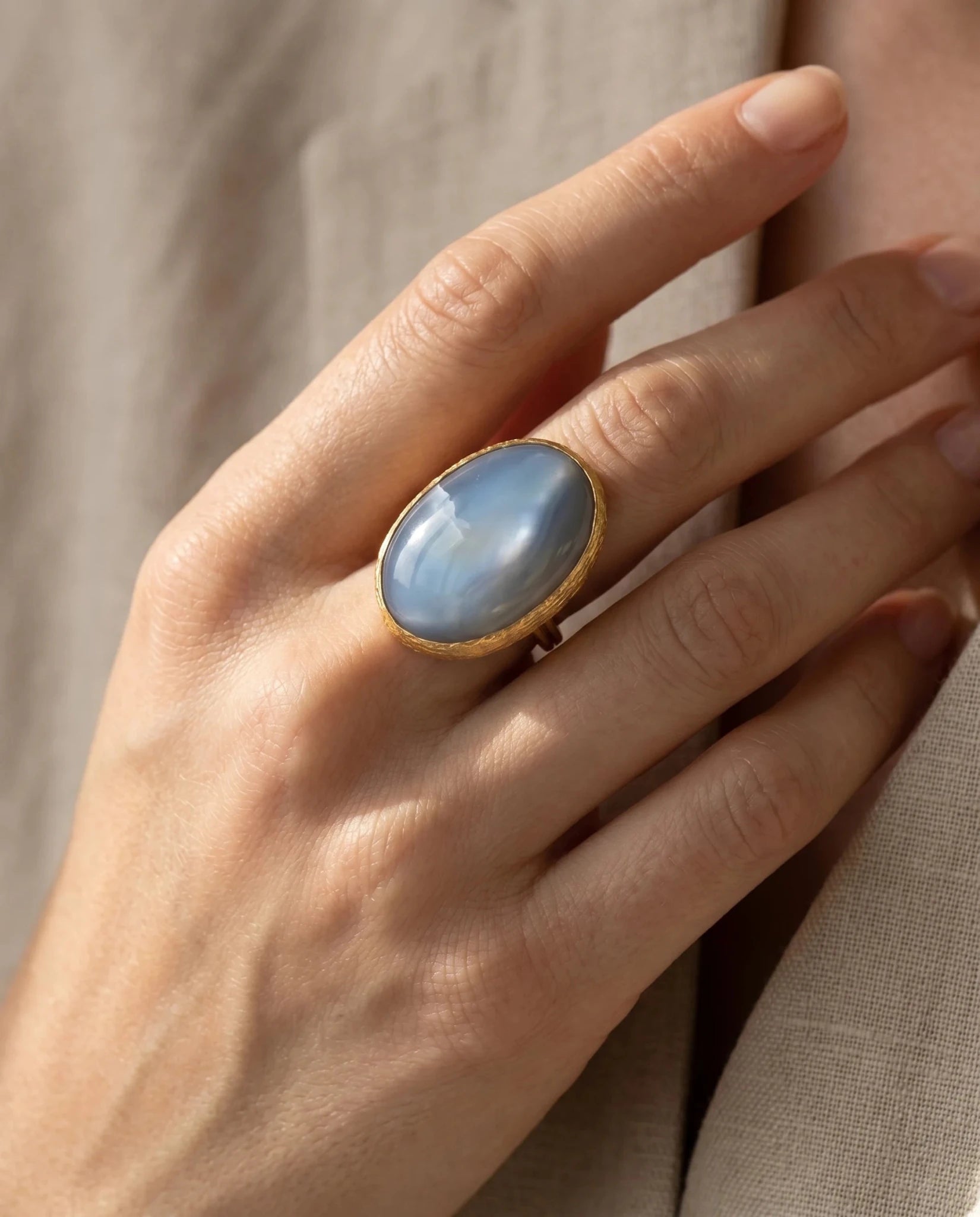 Inel Pearl Bleu – Oțel placat Aur 24K - OK Lux. All rights reserved. - Inele - 