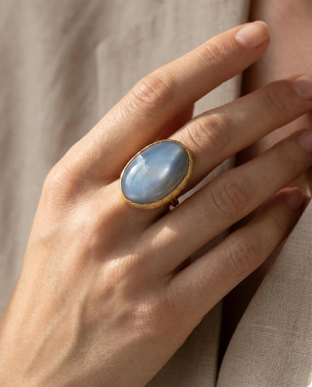 Inel Pearl Bleu – Oțel placat Aur 24K - OK Lux. All rights reserved. - Inele - 