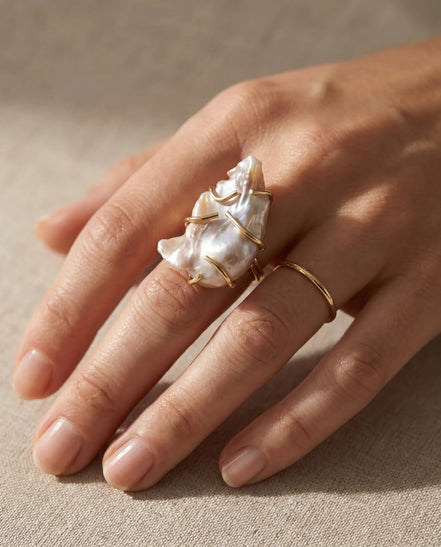 Inel Pearl Delicate – Oțel placat Aur 24K - OK Lux. All rights reserved. - Inele - 