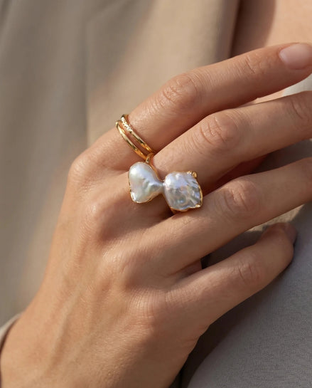 Inel Pearl Touch – Oțel placat Aur 24K - OK Lux. All rights reserved. - Inele - 
