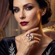 Inel Perle Naturale Baroc și Rubine Fațetate - OK Lux. All rights reserved. - Rings - 