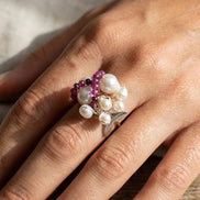 Inel Perle Naturale Baroc și Rubine Fațetate - OK Lux. All rights reserved. - Rings - 