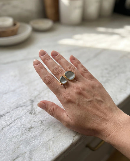 Inel Reglabil Placat cu Aur 24K cu Piatră Ochi de Pisică - OK Lux. All rights reserved. - Bijuterii - 