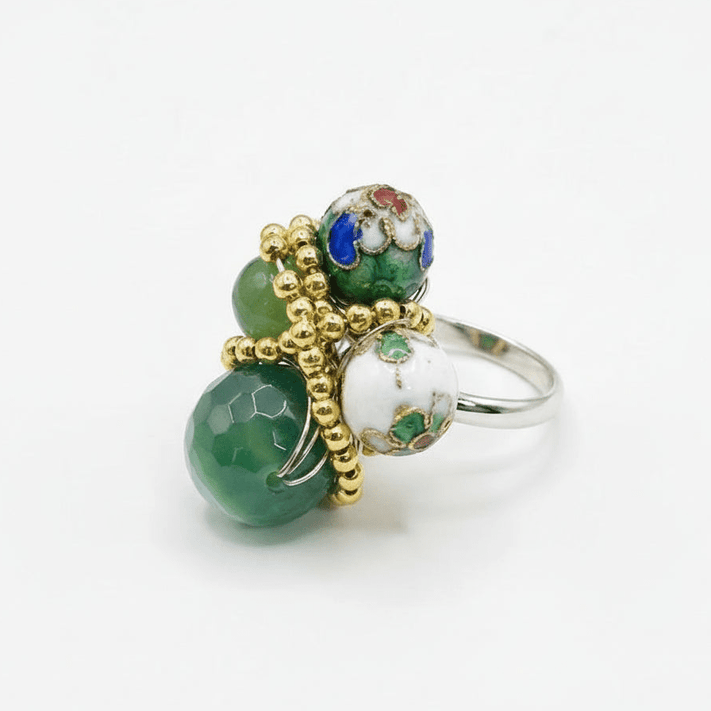 Inel Statement Agat Verde Fațetat și Artă Cloisonné – Handmade by Laura Stoica - OK Lux. All rights reserved. - Rings - 