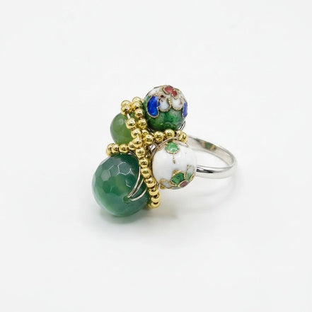 Inel Statement Agat Verde Fațetat și Artă Cloisonné – Handmade by Laura Stoica - OK Lux. All rights reserved. - Rings - 