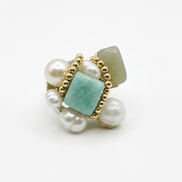 Inel Statement Amazonit Pătrat cu Perle de Cultură și Accente Aurii – Handmade by Laura Stoica - OK Lux. All rights reserved. - Rings - 