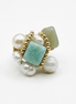 Inel Statement Amazonit Pătrat cu Perle de Cultură și Accente Aurii – Handmade by Laura Stoica - OK Lux. All rights reserved. - Rings - 