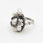 Inel Statement Black Pearl cu Perle Baroc și Cristale Negre Fațetate – Handmade by Laura Stoica - OK Lux. All rights reserved. - Rings - 