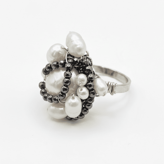 Inel Statement Black Pearl cu Perle Baroc și Cristale Negre Fațetate – Handmade by Laura Stoica - OK Lux. All rights reserved. - Rings - 