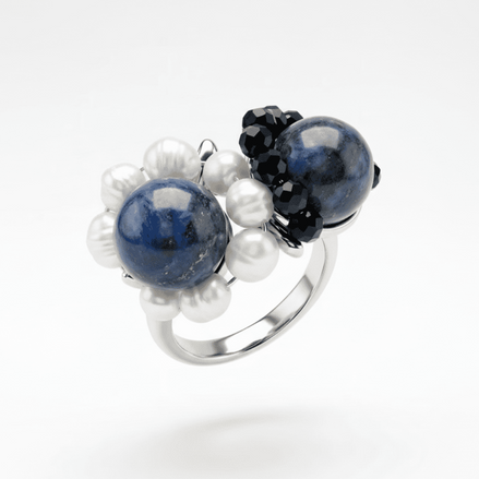 Inel Statement Cluster cu Lapis Lazuli și Perle Naturale Baroc – Handmade by Laura Stoica - OK Lux. All rights reserved. - Rings - 
