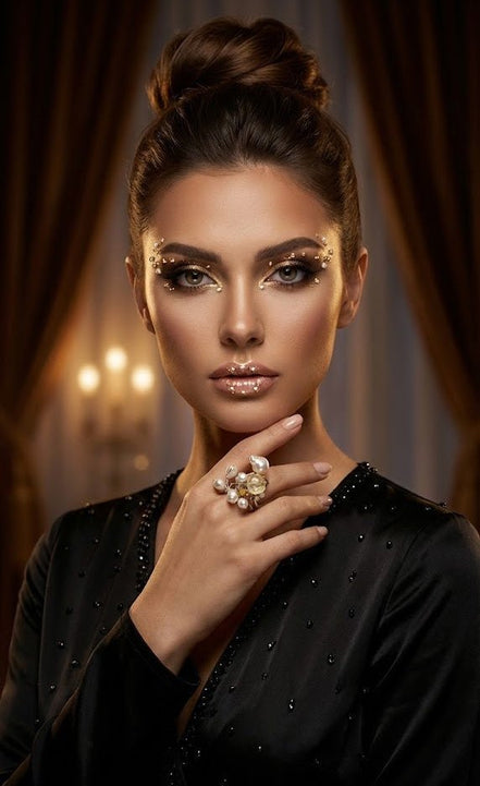 Inel Statement "Eclat Naturel" – Argint, Citrin Brut și Buchet de Perle Naturale - OK Lux. All rights reserved. - 