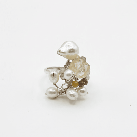 Inel Statement Eclat Naturel cu Citrin Brut și Perle Naturale – Handmade by Laura Stoica - OK Lux. All rights reserved. - Inele - 