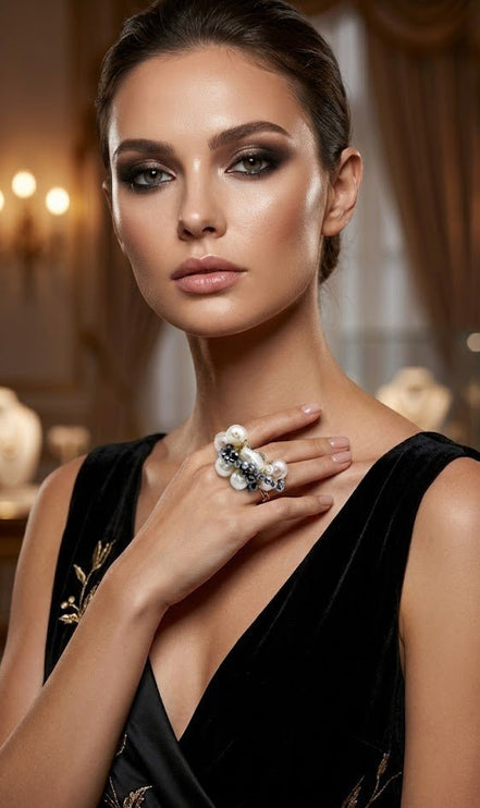 Inel Statement Handmade cu Perle Naturale de Cultură și Cristale Fațetate – Colecția Exclusivă OK - LUX - OK Lux. All rights reserved. - Rings - 