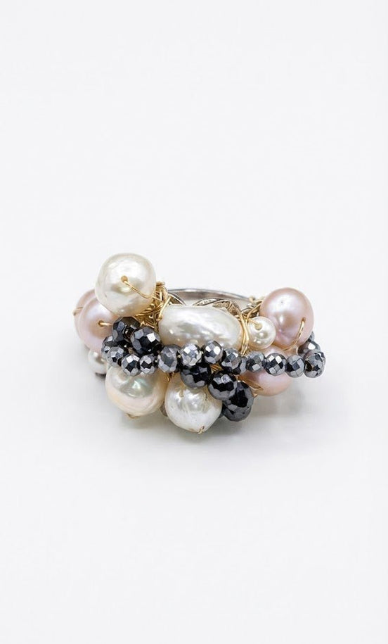 Inel Statement Handmade cu Perle Naturale de Cultură și Hematite Fațetate – Colecția Exclusivă OK - LUX - OK Lux. All rights reserved. - Rings - 