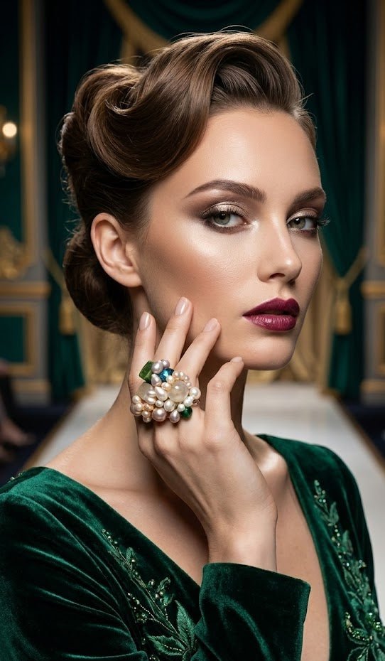 Inel Statement Handmade Royal Cluster – Perle de Cultură, Cuarț și Cristale Fațetate - OK Lux. All rights reserved. - 