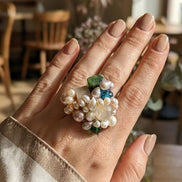 Inel Statement Handmade Royal Cluster – Perle de Cultură, Cuarț și Cristale Fațetate - OK Lux. All rights reserved. - 