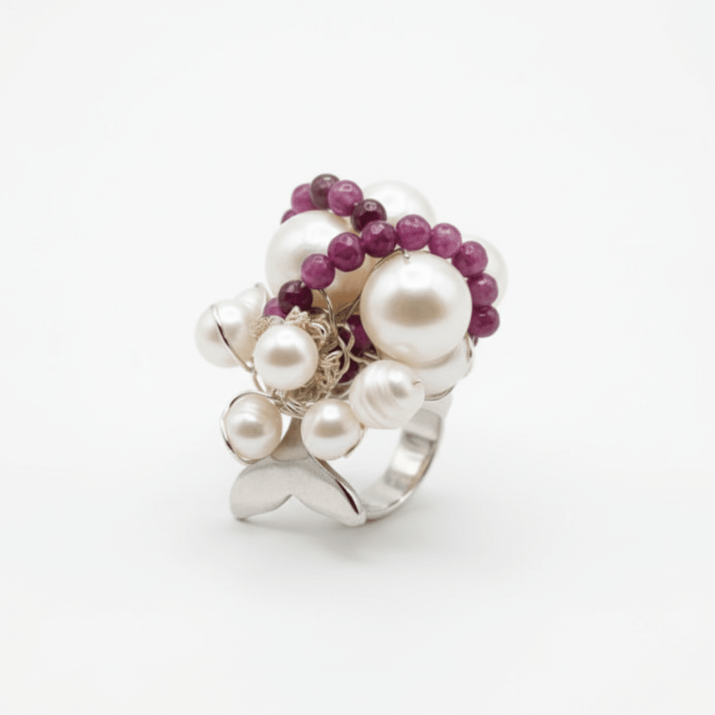 Inel Statement Ruby Cluster cu Perle Baroc și Rubine Fațetate – Handmade by Laura Stoica - OK Lux. All rights reserved. - Rings - 