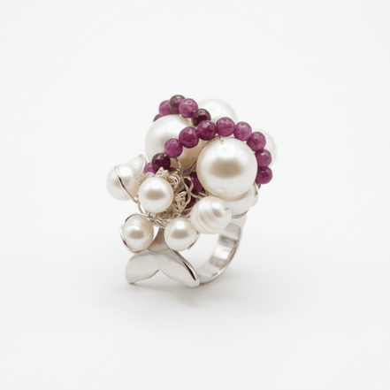 Inel Statement Ruby Cluster cu Perle Baroc și Rubine Fațetate – Handmade by Laura Stoica - OK Lux. All rights reserved. - Rings - 