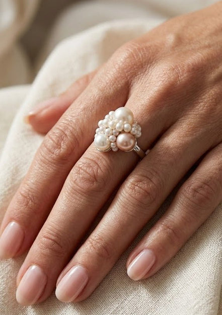 Inel Statement "White Bouquet" – Argint și Perle Naturale Baroc - OK Lux. All rights reserved. - 