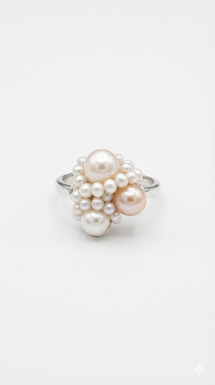 Inel Statement "White Bouquet" – Argint și Perle Naturale Baroc - OK Lux. All rights reserved. - 