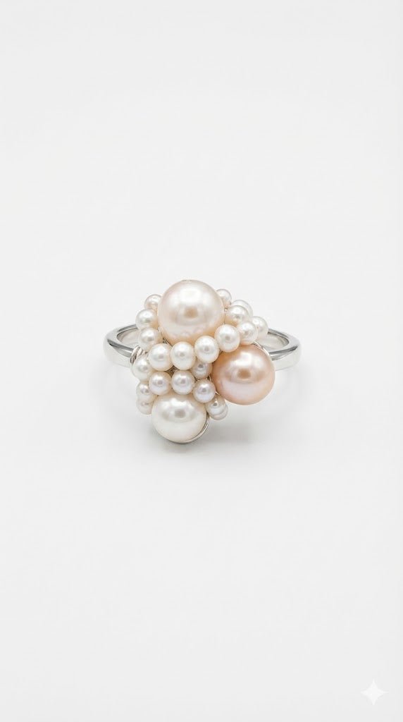 Inel Statement "White Bouquet" – Argint și Perle Naturale Baroc - OK Lux. All rights reserved. - 