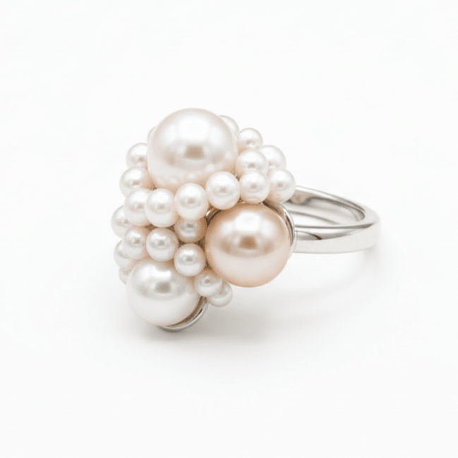 Inel Statement "White Bouquet" – Perle Naturale Baroc - OK Lux. All rights reserved. - Inele - 