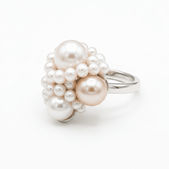 Inel Statement "White Bouquet" – Perle Naturale Baroc - OK Lux. All rights reserved. - Inele - 