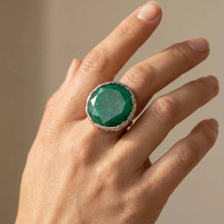 Inel unicat din jad verde cu glitter - OK Lux. All rights reserved. - Bijuterii - 
