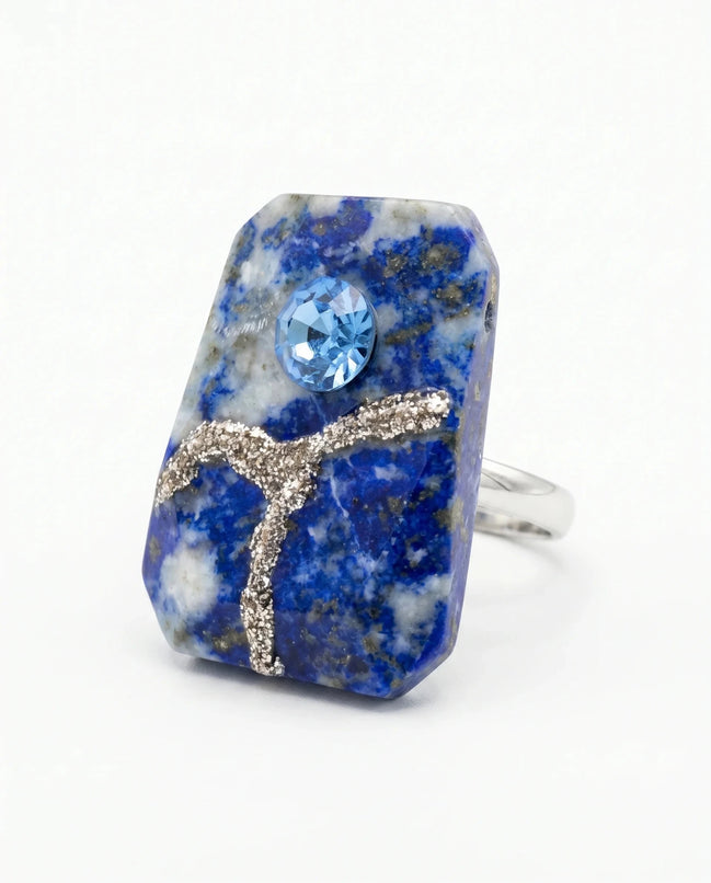 Inel unicat din lapis lazuli cu cristal și glitter - OK Lux. All rights reserved. - Bijuterii - 