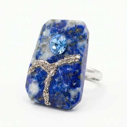 Inel unicat din lapis lazuli cu cristal și glitter - OK Lux. All rights reserved. - Bijuterii - 