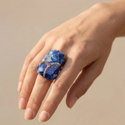 Inel unicat din lapis lazuli cu cristal și glitter - OK Lux. All rights reserved. - Bijuterii - 