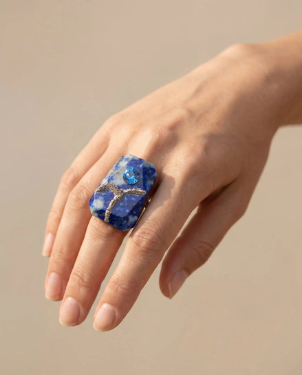 Inel unicat din lapis lazuli cu cristal și glitter - OK Lux. All rights reserved. - Bijuterii - 