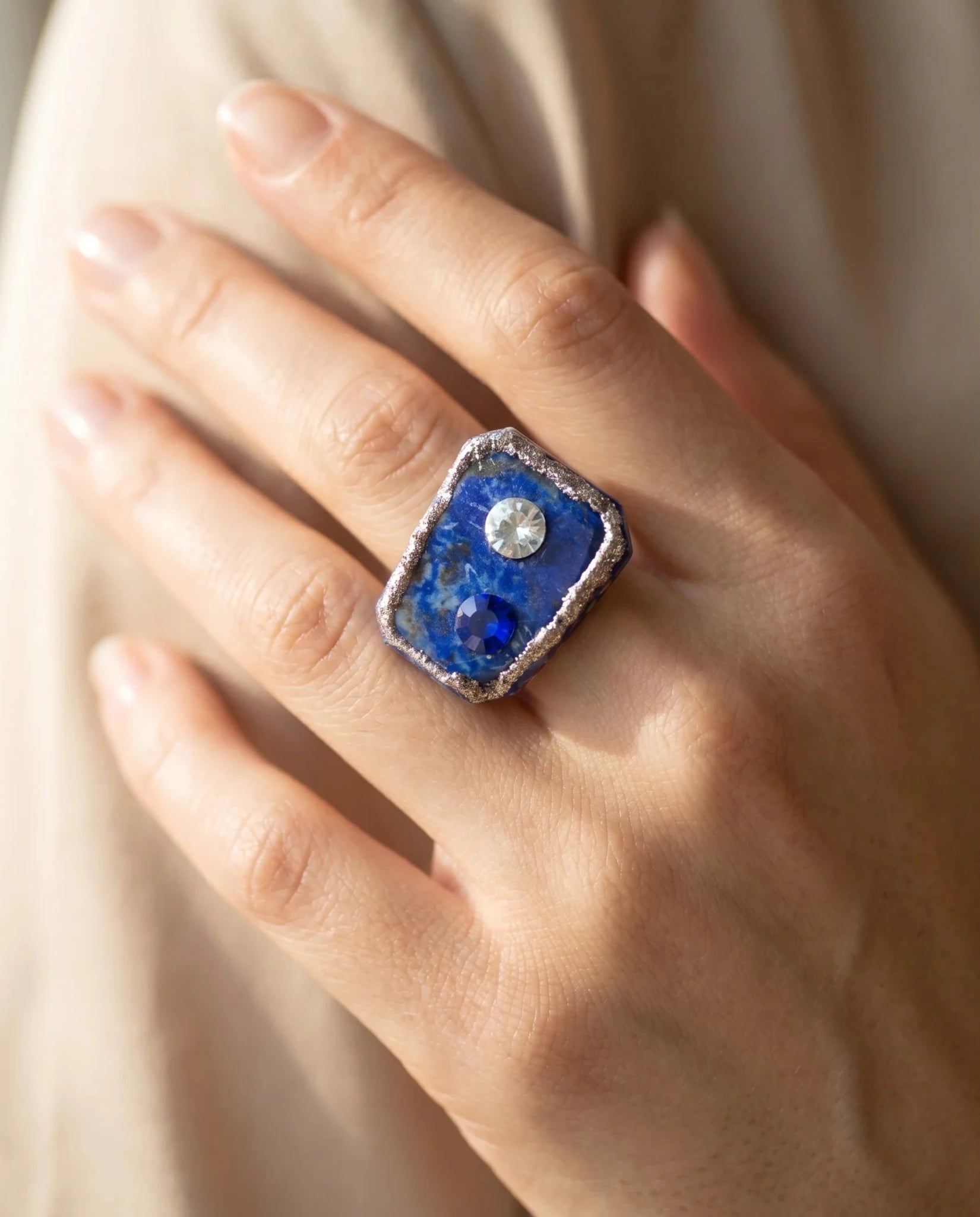 Inel unicat din lapis lazuli cu cristale - OK Lux. All rights reserved. - Bijuterii - 