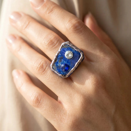 Inel unicat din lapis lazuli cu cristale - OK Lux. All rights reserved. - Bijuterii - 