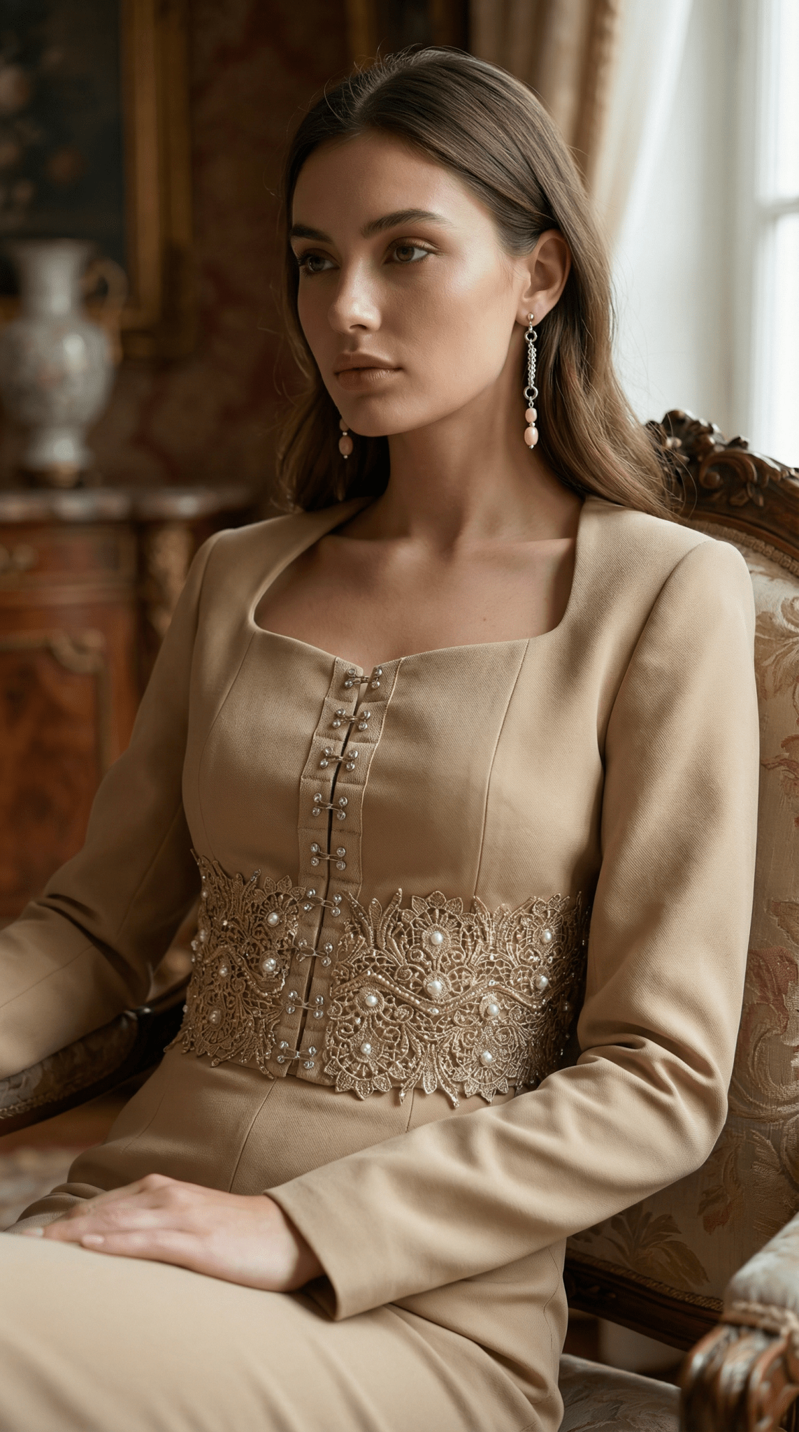 Jacheta eleganta bej, accesorizata manual - OK Lux. All rights reserved. - Jackets - 