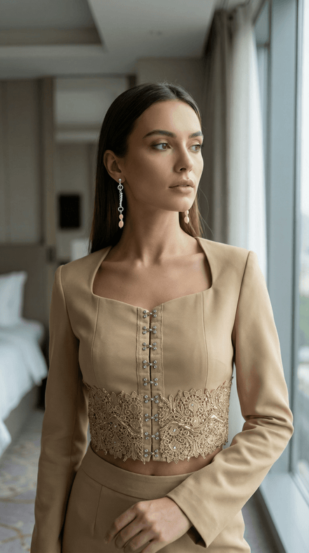 Jacheta eleganta bej, accesorizata manual - OK Lux. All rights reserved. - Jackets - 