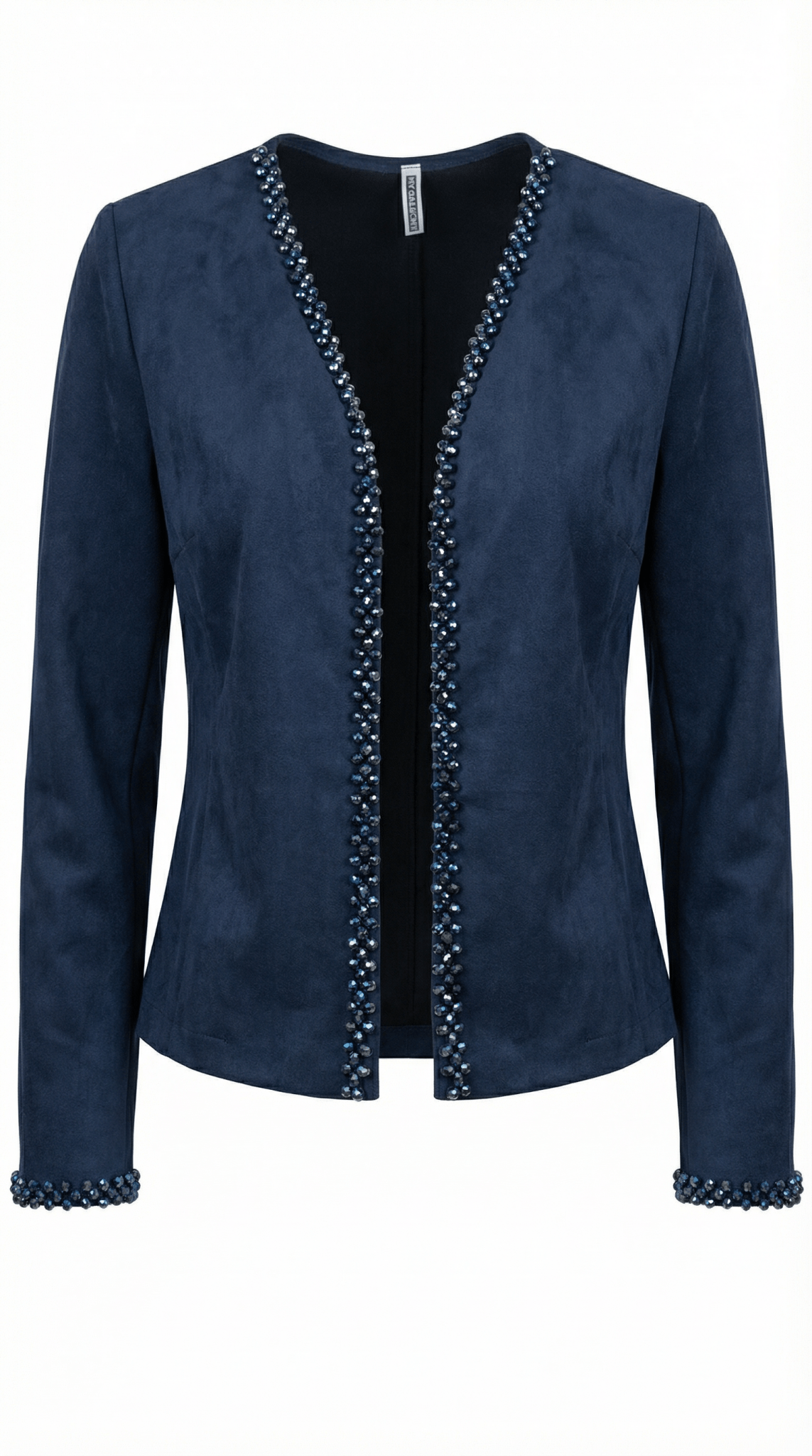 Jachetă Open - Front din Suedine Navy cu Bordură de Cristale – Accente Laura Stoica - OK Lux. All rights reserved. - Jackets - 