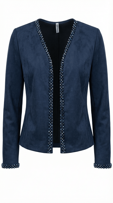 Jachetă Open - Front din Suedine Navy cu Bordură de Cristale – Accente Laura Stoica - OK Lux. All rights reserved. - Jackets - 