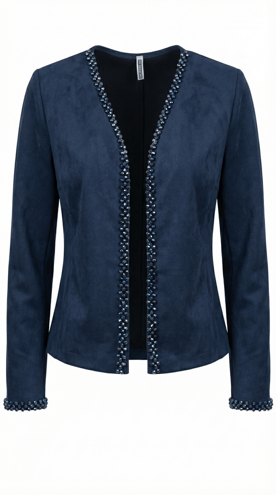 Jachetă Open - Front din Suedine Navy cu Bordură de Cristale – Accente Laura Stoica - OK Lux. All rights reserved. - Jackets - 