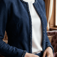 Jachetă Open - Front din Suedine Navy cu Bordură de Cristale – Accente Laura Stoica - OK Lux. All rights reserved. - Jackets - 