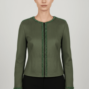 Jachetă Open - Front din Suedine Verde cu Bordură de Cristale – Accente Laura Stoica - OK Lux. All rights reserved. - Geci - 
