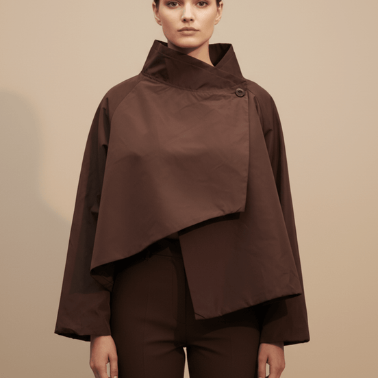 Jachetă scurtă maro ciocolatiu, croi lejer - OK Lux. All rights reserved. - Jackets - CHOCOLATE BROWN - 