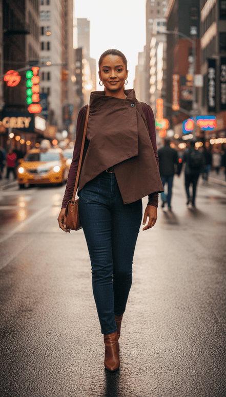 Jachetă scurtă maro ciocolatiu, croi lejer - OK Lux. All rights reserved. - Jackets - CHOCOLATE BROWN - 