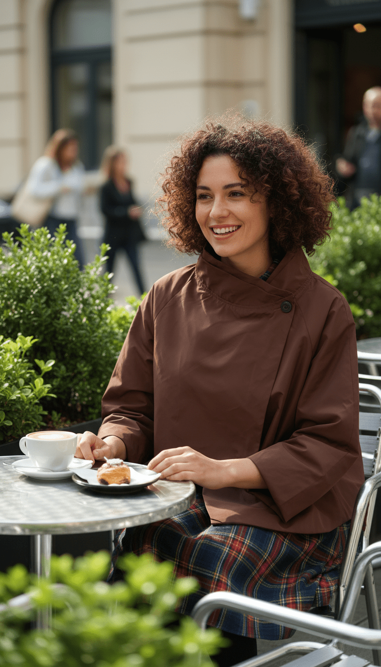 Jachetă scurtă maro ciocolatiu, croi lejer - OK Lux. All rights reserved. - Jackets - CHOCOLATE BROWN - 