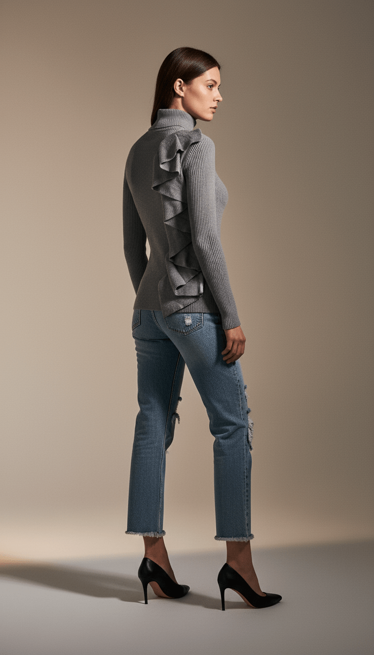 Maletă gri cu volane pe lateral - OK Lux. All rights reserved. - Sweater - GRAY - 