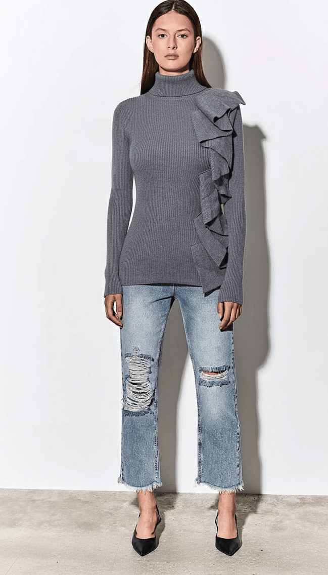 Maletă gri cu volane pe lateral - OK Lux. All rights reserved. - Sweater - GRAY - 