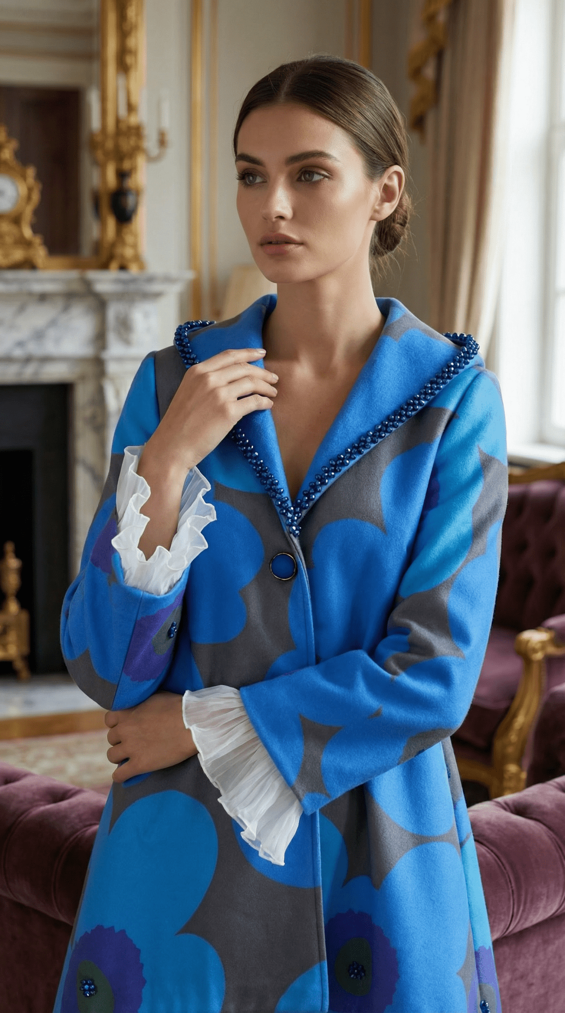 Palton cu imprimeu floral, decorat manual cu cristale si dantela - OK Lux. All rights reserved. - Jackets - 