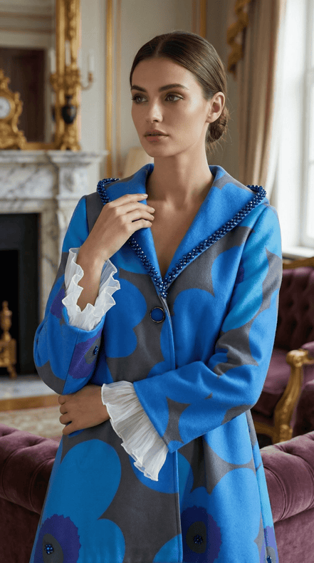 Palton cu imprimeu floral, decorat manual cu cristale si dantela - OK Lux. All rights reserved. - Jackets - 