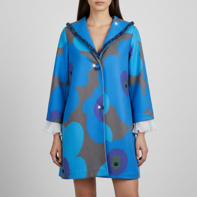 Palton cu imprimeu floral, decorat manual cu cristale si dantela - OK Lux. All rights reserved. - Jackets - 